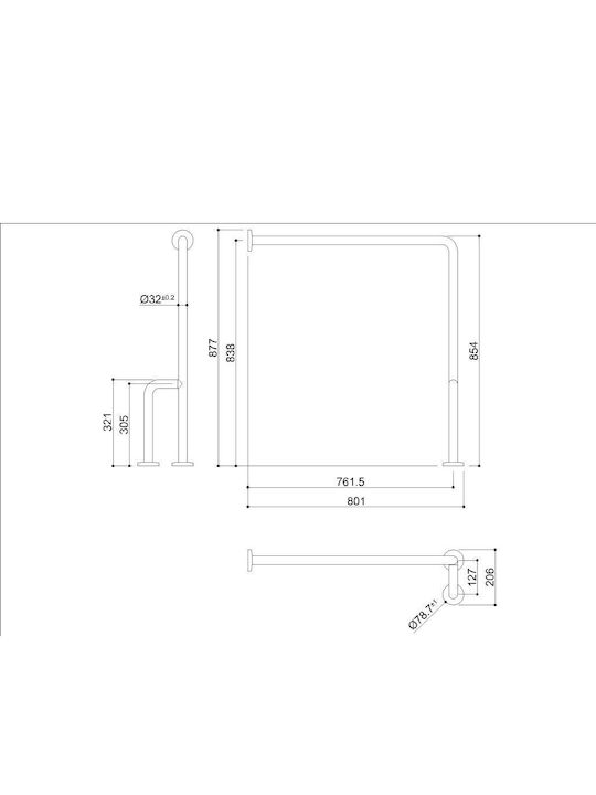 Ponte Giulio G56-JCS-38 Λαβή Μπάνιου Inox ΑΜΕΑ 80cm Ασημί