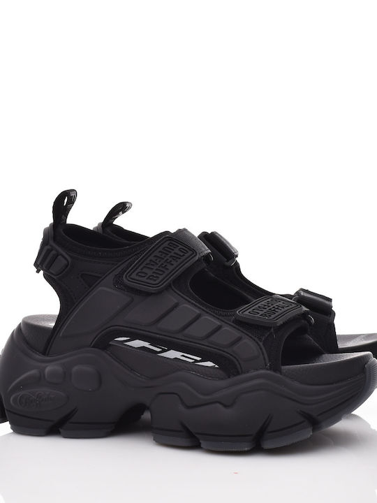 Buffalo Binary Damen Flache Sandalen Sportlich in Schwarz Farbe