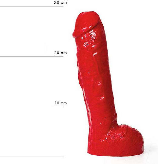 All Black All Red Реалистично дилдо с тестиси Червен 29см