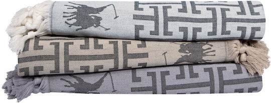 Greenwich Polo Club Beach Towel Pareo Cotton Grey with Fringes 170x90cm