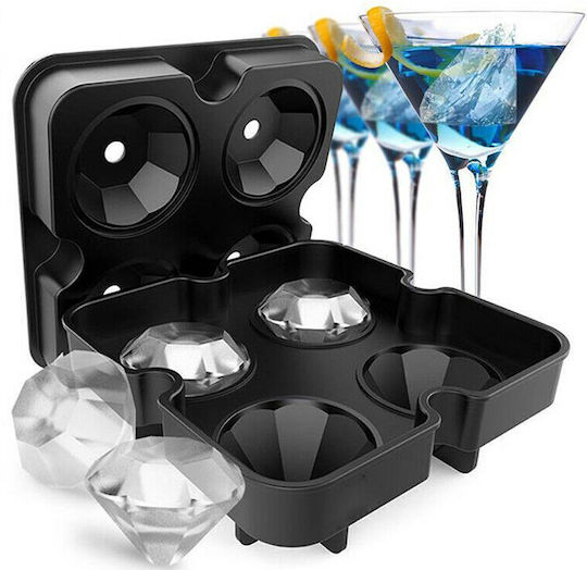 Sugar Love Diamond Tavă pentru cuburi de gheață Diamant din silicon 4 compartimente cu capac Negru
