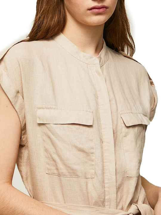 Alina Women's Short Sleeve One-piece Shorts Beige