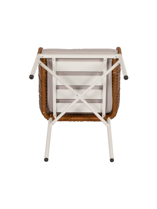 Fotoliu de Exterior Rattan Bluenile Alb / maro cu pernă 1buc 56x60x89cm.