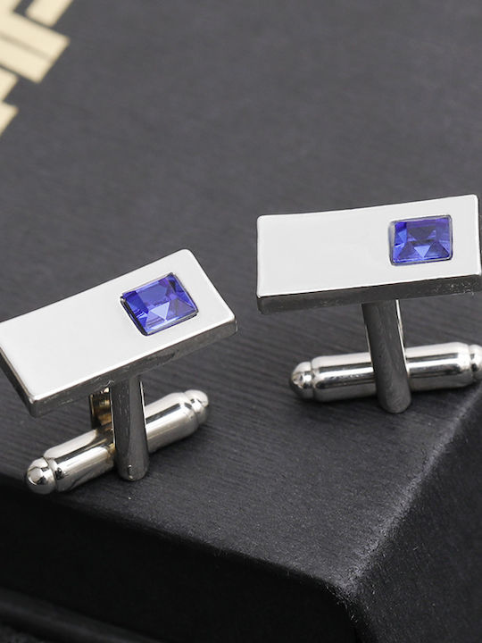 Blue Zircon Cufflinks , in silver and blue color, made of brass alloy.