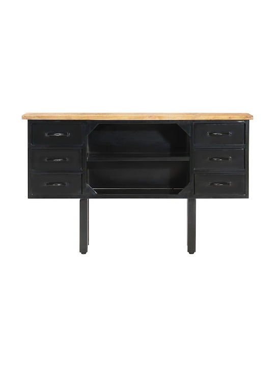 Wooden & Metallic Buffet with Drawers Black L110xW30xH65cm