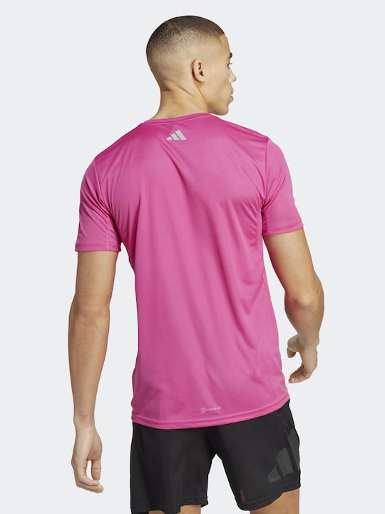 Adidas 3 Bar Αθλητικό Ανδρικό T-shirt Ροζ με Λογότυπο