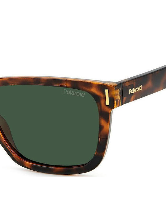 Polaroid Unisex Sunglasses with Brown Plastic Frame and Green Polarized Lens PLD6186/S 086/UC
