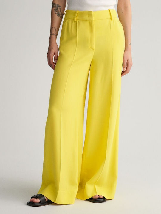 Damen Hoch tailliert Stoff Hose in Palazzo Passform Gelb