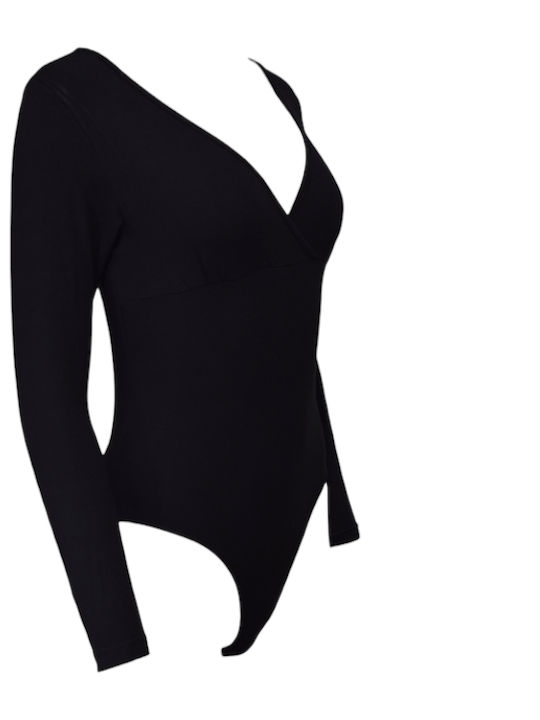 Lingerie Wrap Long Sleeve Bodysuit Black