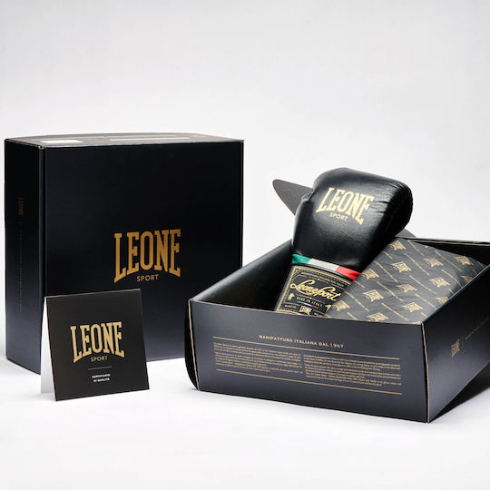 Leone Sport Orlando Tricolore Γάντια Πυγμαχίας Δερμάτινα για Αγώνα Μαύρα