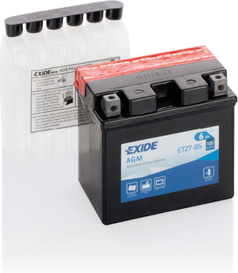 Exide AGM Мотоциклетна батерия YTZ7-BS 100Спецификация с капацитет 6Ах и 100Wh