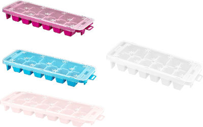 Plastic Ice Cube Tray Rectangular 12 Slots with Lid Blue SU-215