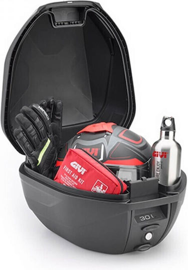 Givi Monolock Μπαγκαζιέρα Μοτοσυκλέτας με Κόκκινα Αντανακλαστικά 30lt Μαύρη