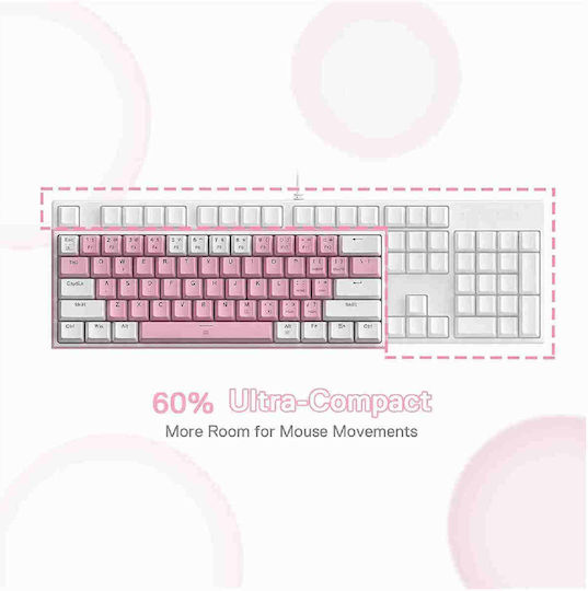 Redragon K617 FIZZ Gaming Mechanical Keyboard 60% with Custom Red switches and RGB lighting (English US) Pink/White