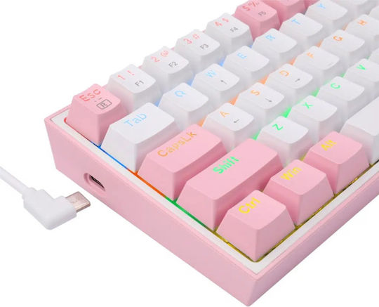Redragon K617 FIZZ Gaming Mechanical Keyboard 60% with Custom Red switches and RGB lighting (English US) White/Pink