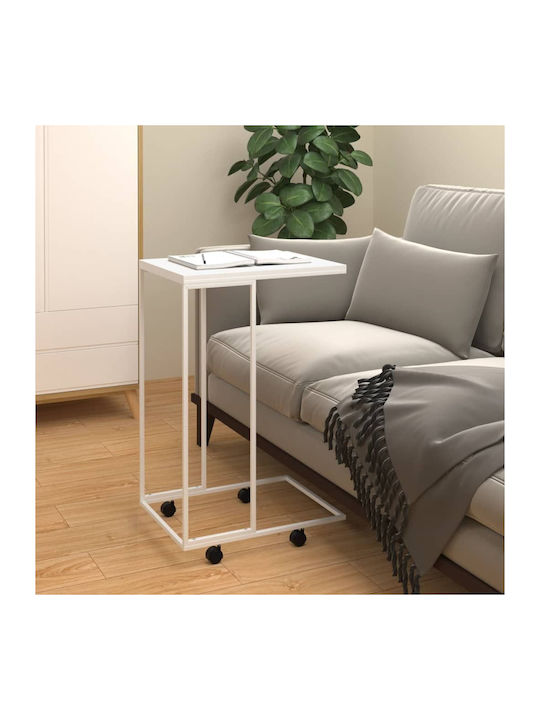 Rectangular Side Table Wooden with Wheels White L40xW30xH63.5cm.