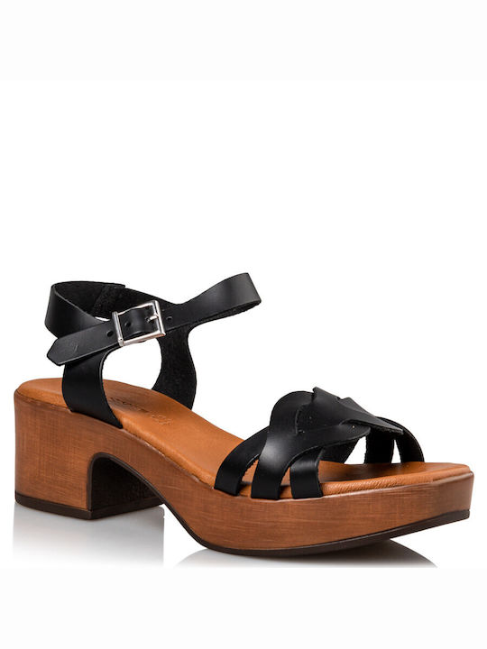 Envie Shoes Platform Leather Women's Sandals with Ankle Strap Black