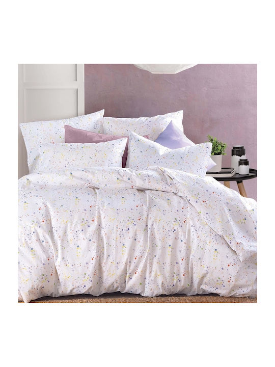 Rythmos Paint Spots Set Super Double Bed Sheets with Rubber Band 165x205x25cm Λευκό