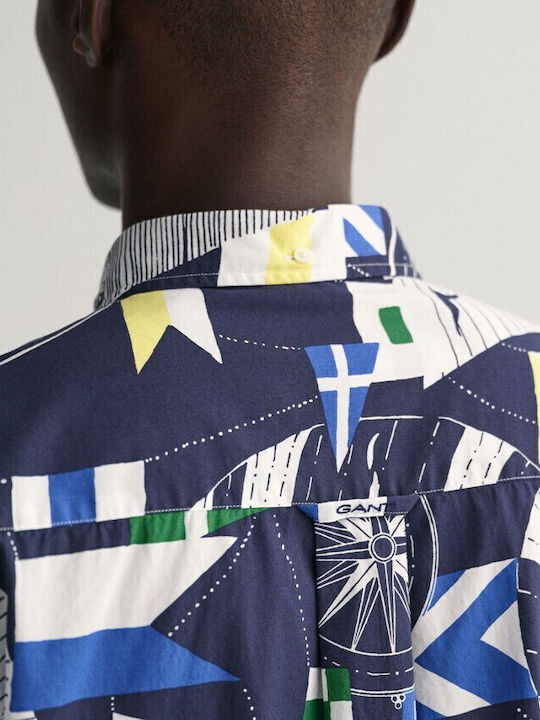 Long-sleeved Cotton Shirt in Wide Line Multicolour
