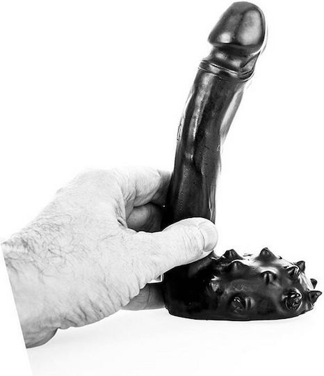 All Black Franklin Glass Dildo with Scrotum Black 19cm