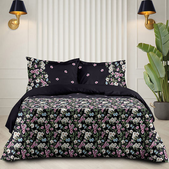 Makis Tselios Home Duvet Cover Set Cotton Satin Queen with 2 Pillowcases 220x240 Way Black