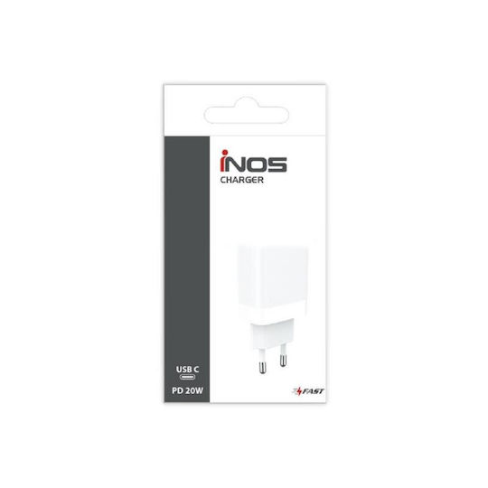 iNOS Charger Without Cable with USB-C Port 20W Power Delivery / Quick Charge 3.0 Whites (TR349)