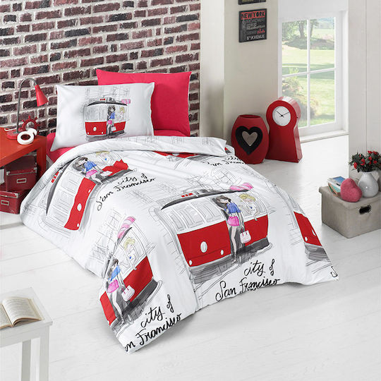 Rythmos Kids Duvet Set Single with Pillowcase San Francisco White 160x240cm Rythmos Kids Duvet Set Single with Pillowcase San Francisco White 160x240cm