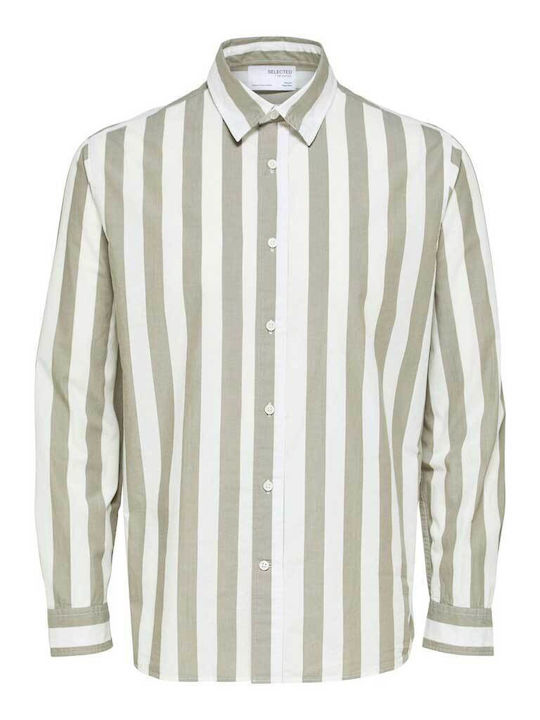 Long Sleeve Cotton Shirt in Regular Fit Striped Green