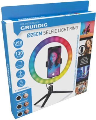 Grundig RGB Ring Light 25cm with Desktop Stand/Mount Stand and Mobile Holder