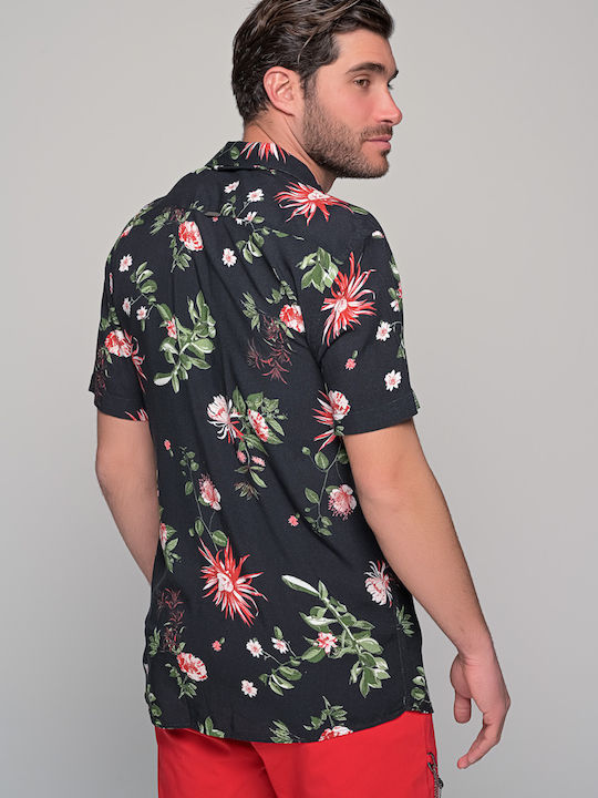 Ben Tailor Cămașă Bărbătească Cu mânecă scurtă Floral Negru