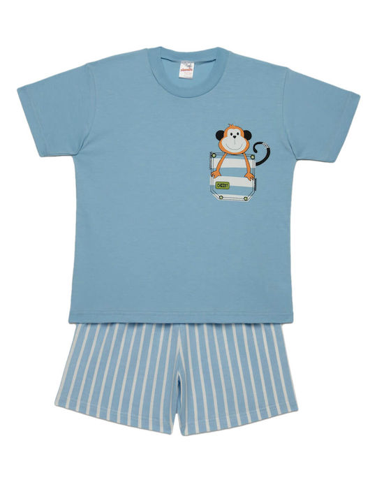 Minerva Set Top & Bottom Kids Summer Cotton Pyjamas Light Blue