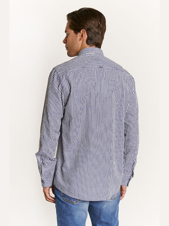 Edward Jeans Men's Shirt Long Sleeve Striped Blue