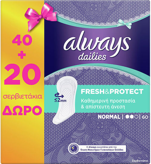 Always Dailies Fresh & Protect Normal Panty Liners Fresh Scent for Normal Flow 2 Drops -16pcs & 20pcs