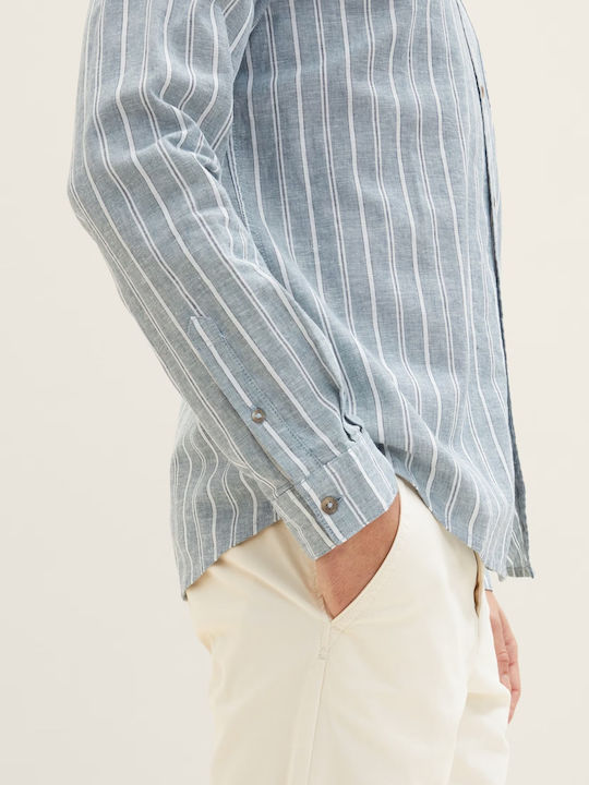 Long-sleeved Linen Shirt Striped Blue