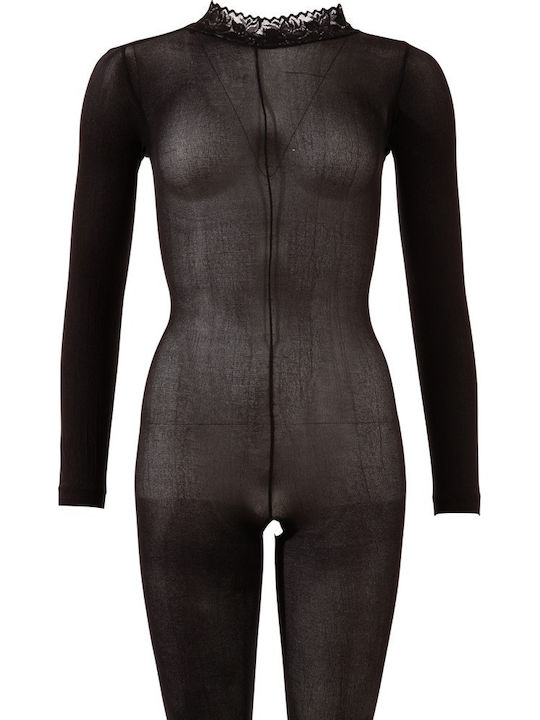 Mandy Mystery Long-Sleeved Catsuit Ouvert Секси Бодистокинг Черен