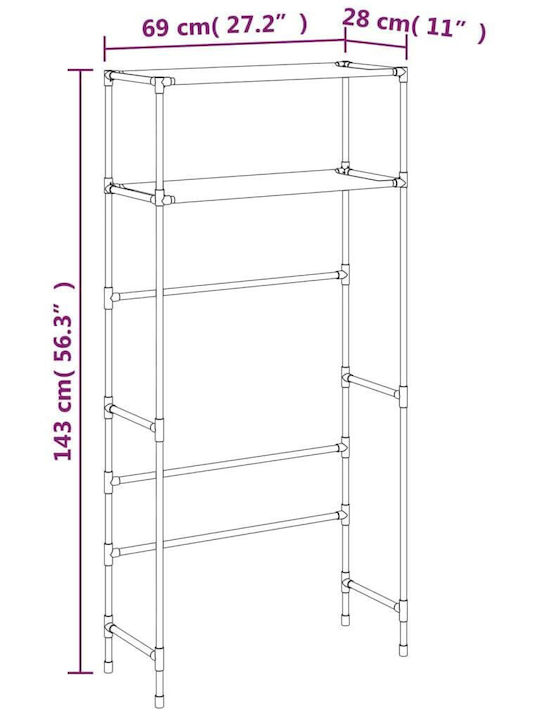 vidaXL Floor Bathroom Shelf Metallic 69x28x143cm Black