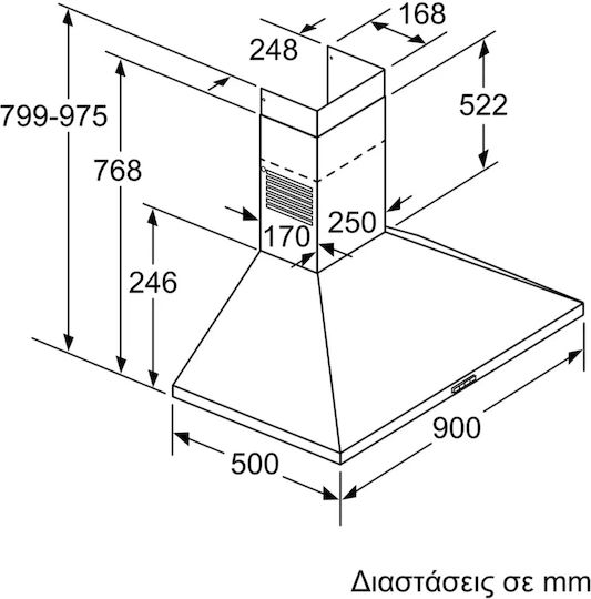 Pitsos Απορροφητήρας Καμινάδα 90cm Inox