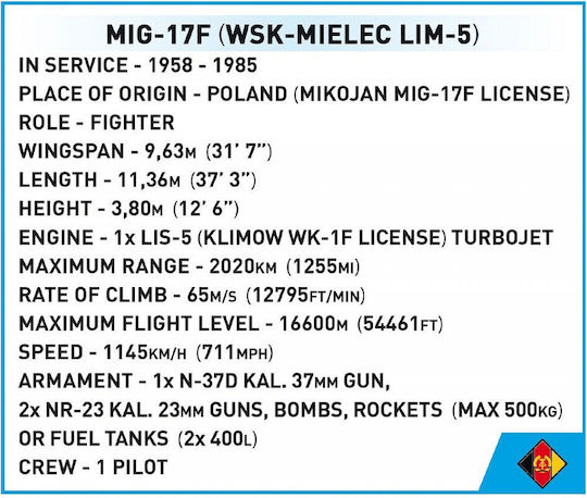 Cobi Building Blocks Historical Collection Cold War LIM-5 MIG-17F East Germany Air Force For 7+ Years 575 Pieces