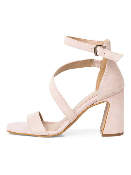 Tamaris Women's Sandals with Ankle Strap Pink with Chunky High Heel