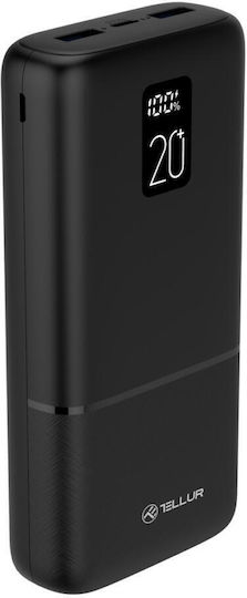 Tellur PD202 Power Bank 20000mAh 22.5W mit 2 USB-A Anschlüssen und USB-C Anschluss Stromlieferung Schwarz