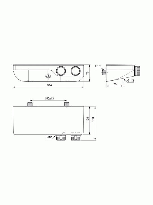 Ideal Standard Ceratherm S200 Αναμεικτική Μπαταρία Μπανιέρας Θερμοστατική Ασημί