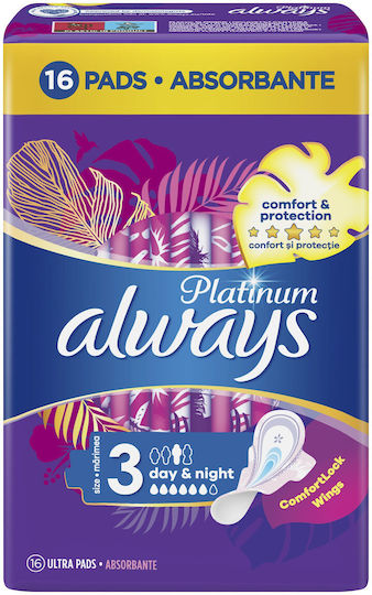 Always Platinum Ultra Night Sanitary Pads with Wings for Heavy Flow 6 Drops Size 3 16pcs
