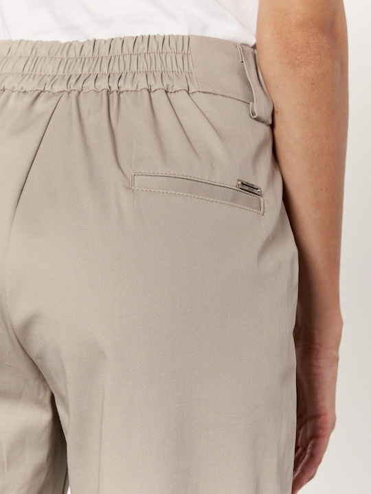 Keysha-Mt WP-N-PNT-S23-001 Damen Hoch tailliert Stoff Capri Hose Beige