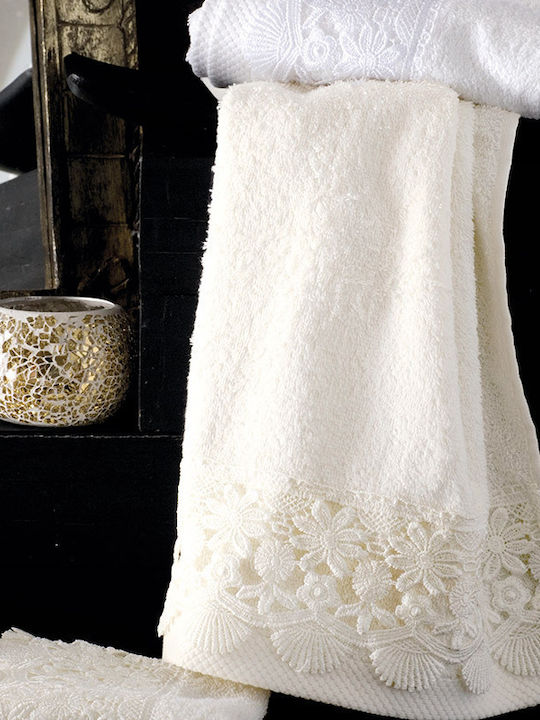 Rythmos Olivine Bridal Towel Set 3pcs with Lace Ecru