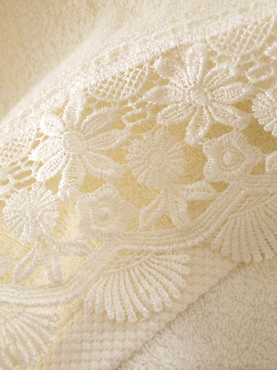 Rythmos Olivine Bridal Towel Set 3pcs with Lace Ecru