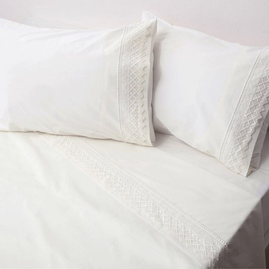 Viopros Nο 3 Bridal Sheet Set Super Double 4pcs with Lace Ecru 240x265cm