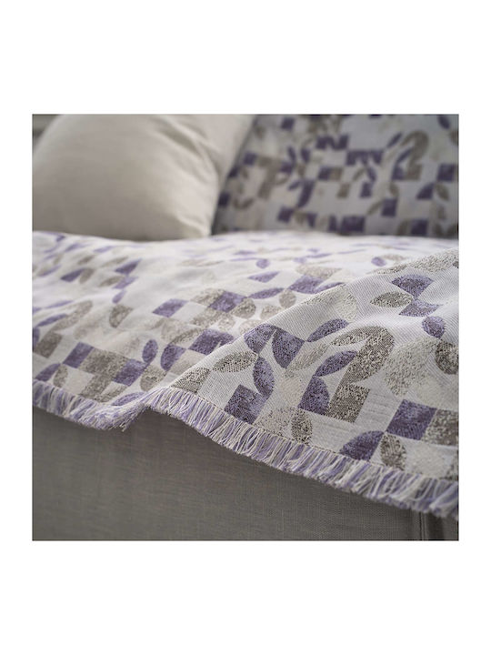 Gofis Home Leaf Puzzle 264 Three-Seater Sofa Throw Knitted 180x310cm Lilac