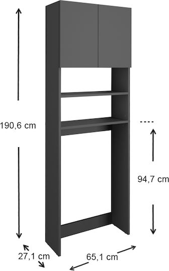 Megapap Ramsey Boden Badezimmerregal Hölzernes mit 2 Regalböden 65x27x190.6cm Gray