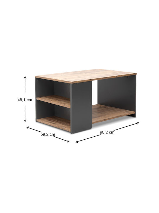 Rectangular Central Coffee Table Sylvia Wooden Pine Oak / Anthracite M90.2xW59.2xH48.1cm