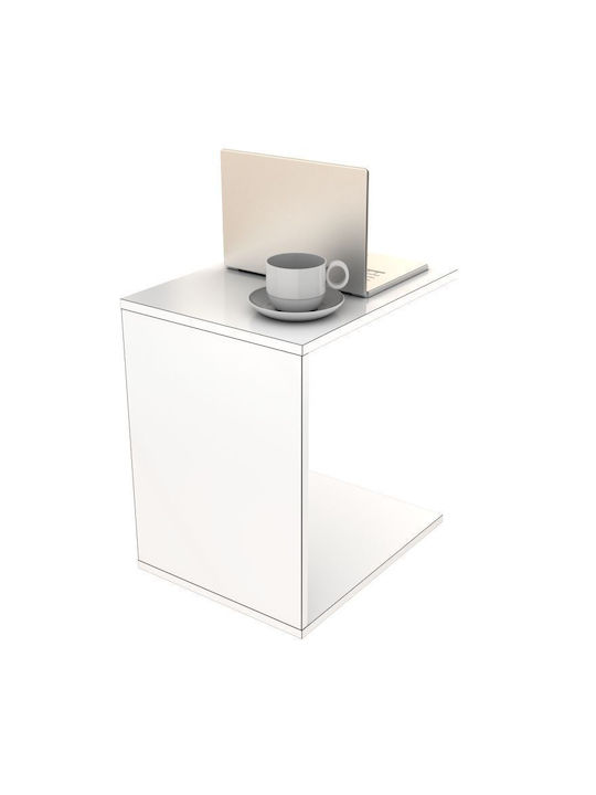 Rectangular Side Table C-Shape Wooden with White Wheels W45xL35xH60cm